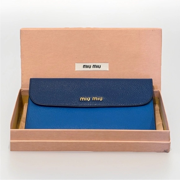 Miu Miu Handbags - Miu Miu Navy Blue Bicolor Long Flap Wallet